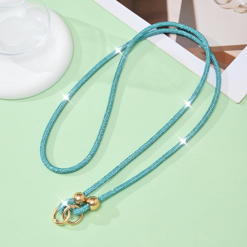 Ланярд за мобилен телефон с кристали, ръчно изработен, памучна връв с висока еластичност, метална катарама