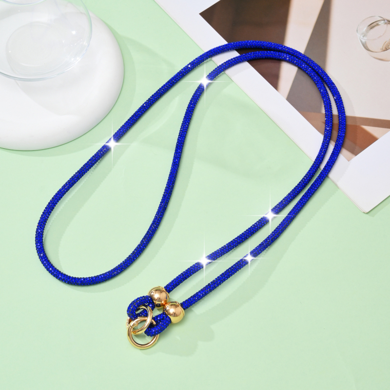 Ланярд за мобилен телефон с кристали, ръчно изработен, памучна връв с висока еластичност, метална катарама