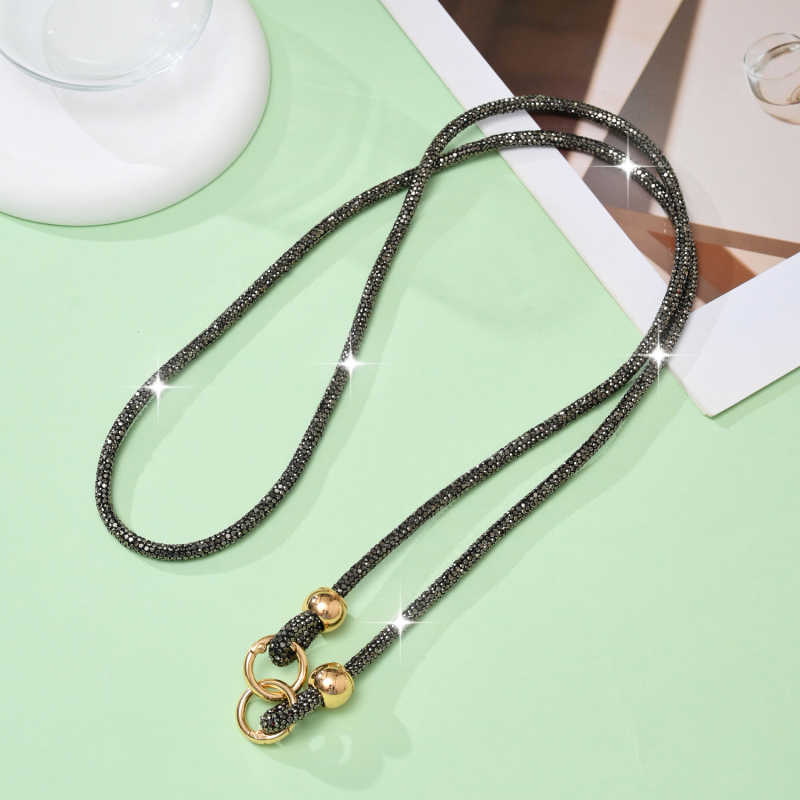 Ланярд за мобилен телефон с кристали, ръчно изработен, памучна връв с висока еластичност, метална катарама