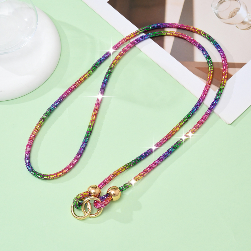 Ланярд за мобилен телефон с кристали, ръчно изработен, памучна връв с висока еластичност, метална катарама