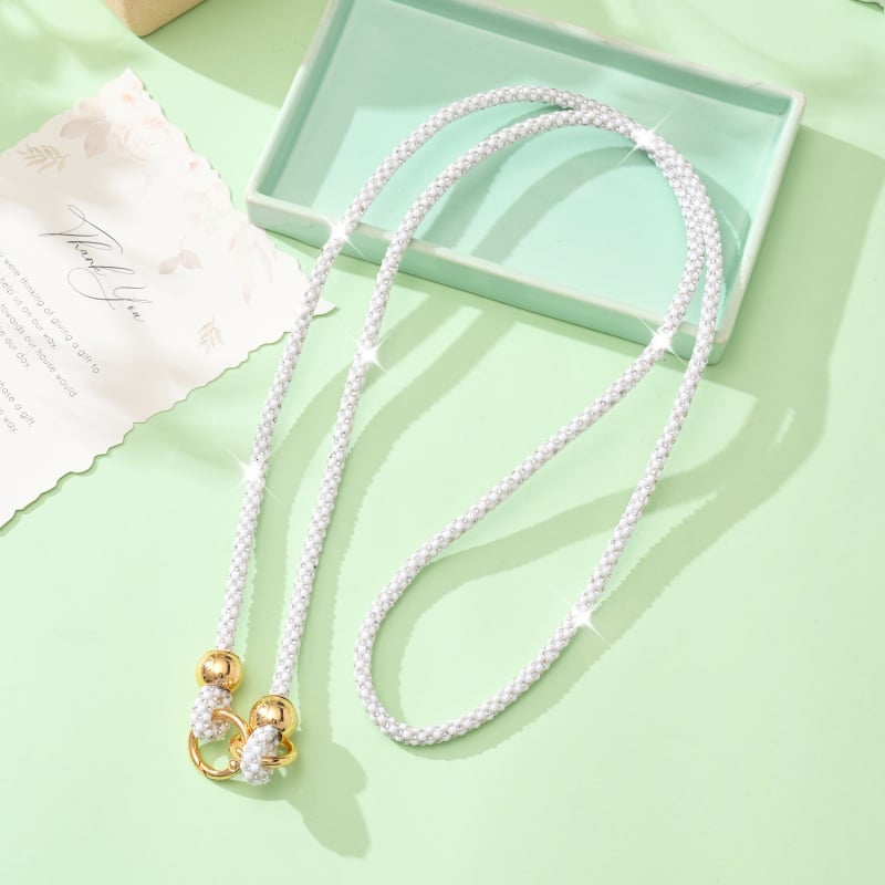 Ланярд за мобилен телефон с кристали, ръчно изработен, памучна връв с висока еластичност, метална катарама