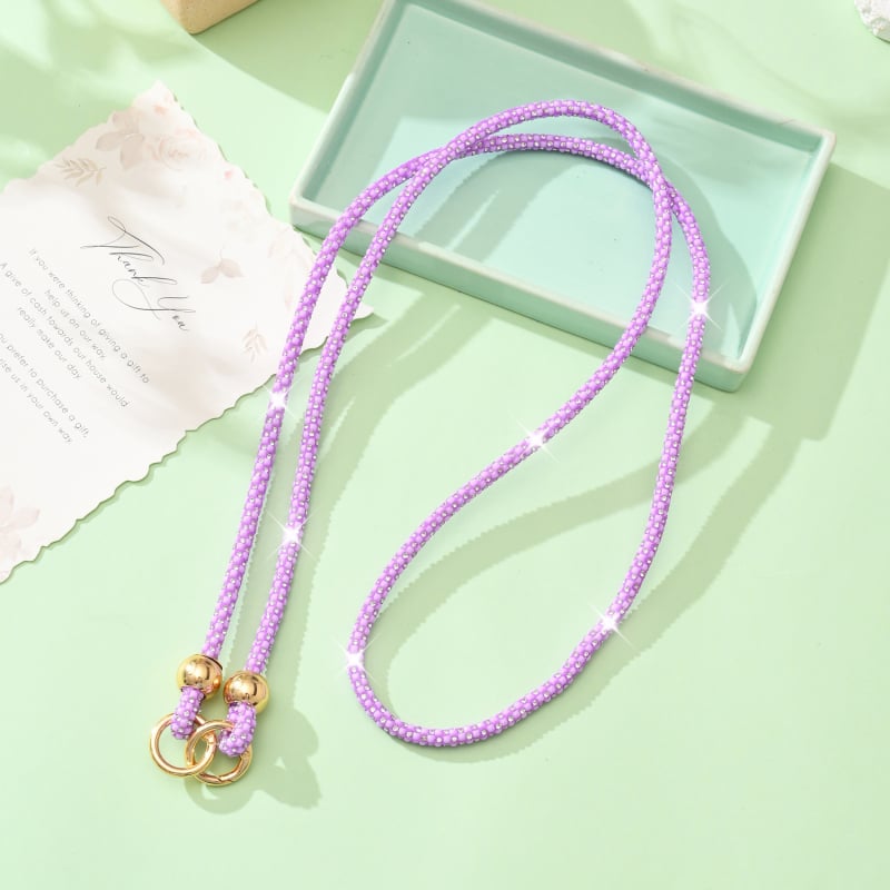 Ланярд за мобилен телефон с кристали, ръчно изработен, памучна връв с висока еластичност, метална катарама