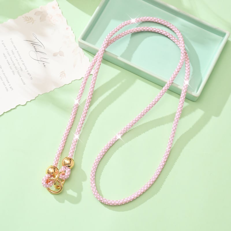 Ланярд за мобилен телефон с кристали, ръчно изработен, памучна връв с висока еластичност, метална катарама