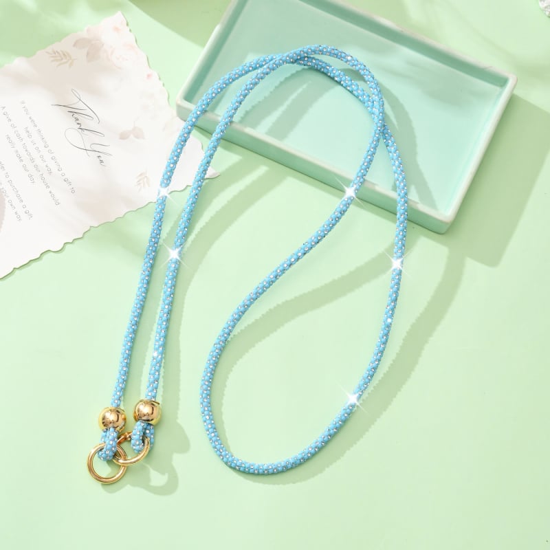 Ланярд за мобилен телефон с кристали, ръчно изработен, памучна връв с висока еластичност, метална катарама