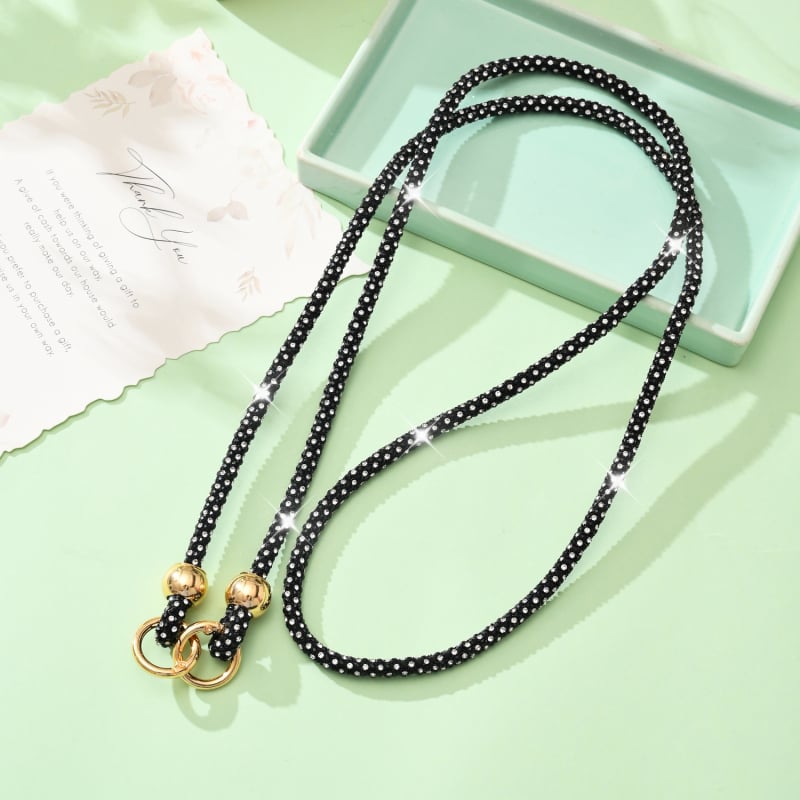 Ланярд за мобилен телефон с кристали, ръчно изработен, памучна връв с висока еластичност, метална катарама