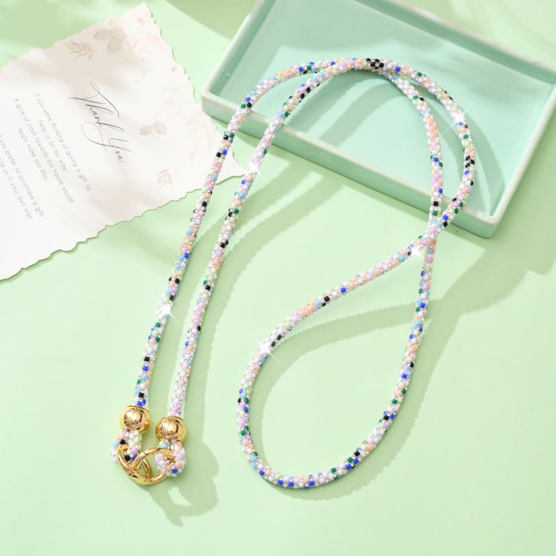 Ланярд за мобилен телефон с кристали, ръчно изработен, памучна връв с висока еластичност, метална катарама