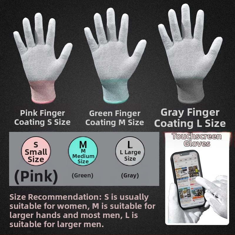 Karbona šķiedras darba cimdi ar pirksta un delnas pārklājumu, saderīgi ar skārienekrānu, elpojoši, nodilumizturīgi, ar pretslīdes īpašībām