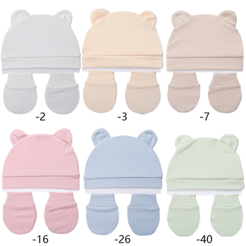 Orgaaniline puuvillane kahesuunaline beebimüts karu kõrvadega, 0–6 kuud, komplekt anti-scratch kindad