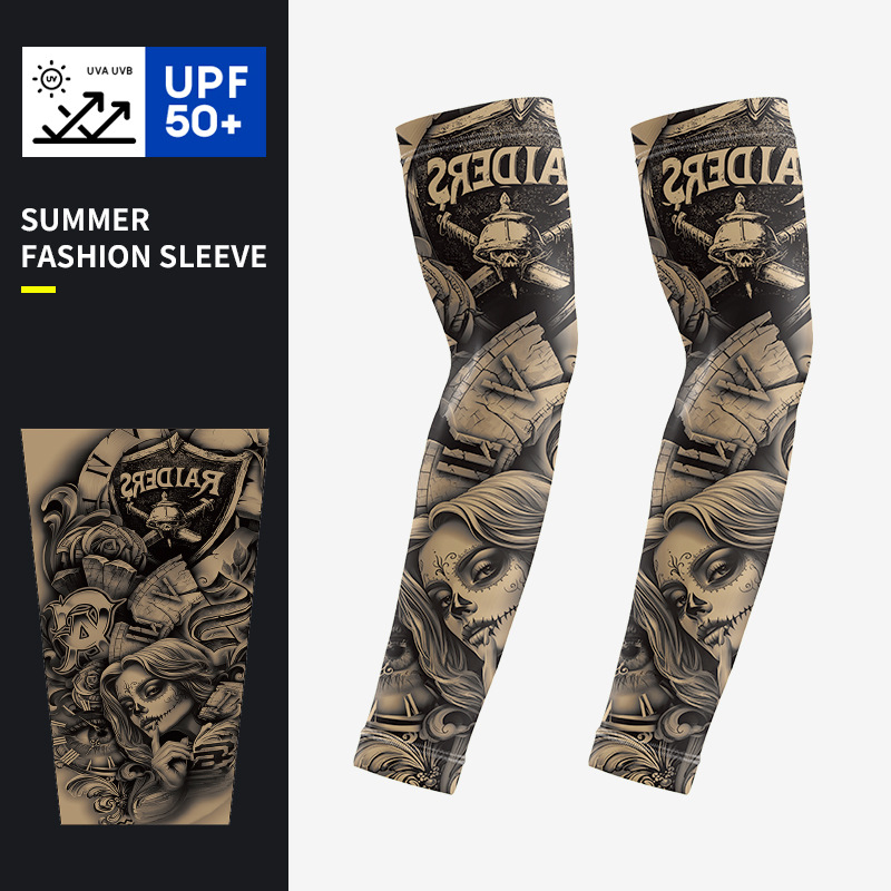Ice Sleeves s UV zaštitom, unisex, cvjetni tetovažni rukavi za nadlakticu, za vožnju i aktivnosti na otvorenom, poliester tkanina 81–95%, ljeto 2025
