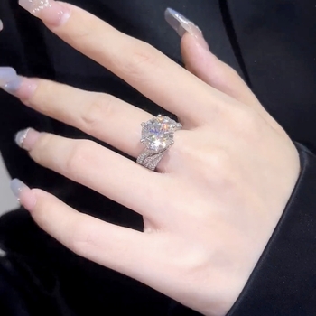 Gredzens no 925 sudraba, dimantu uzstādījums, zieds un rombs forma, sievietēm, stils Boyfriend