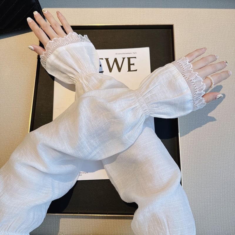 Дамски дантелени ръкави за слънцезащита, дълги, памучни (81-95% съдържание на памук), за шофиране и колоездене, лято 2024