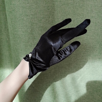 Γαλλικά βιντάζ σατέν κοντές γάντες σε στυλ Χέμπερν, γυναικείο αξεσουάρ για νυφική φωτογράφηση, προστασία από τον ήλιο