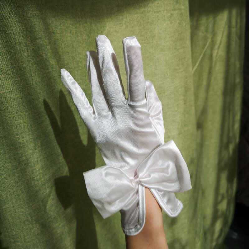 Γαλλικά βιντάζ σατέν κοντές γάντες σε στυλ Χέμπερν, γυναικείο αξεσουάρ για νυφική φωτογράφηση, προστασία από τον ήλιο