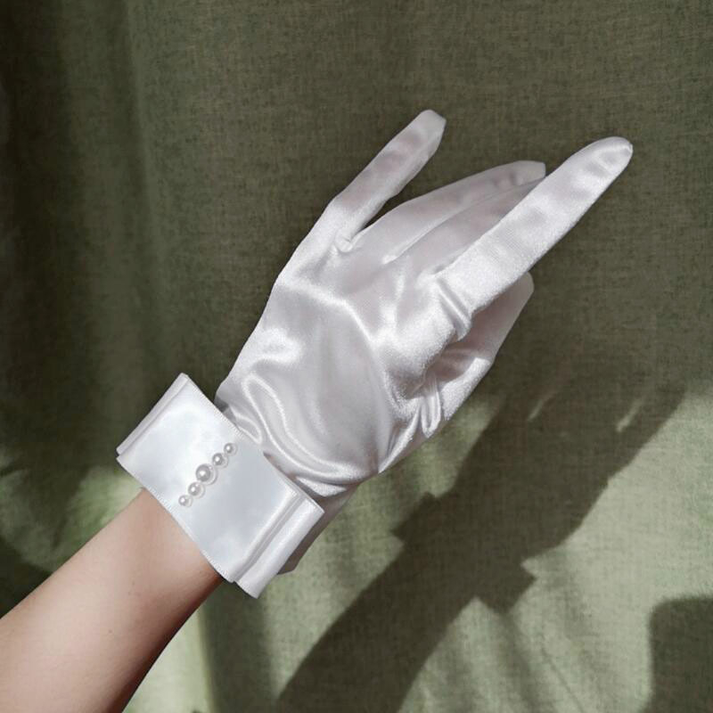Γαλλικά βιντάζ σατέν κοντές γάντες σε στυλ Χέμπερν, γυναικείο αξεσουάρ για νυφική φωτογράφηση, προστασία από τον ήλιο