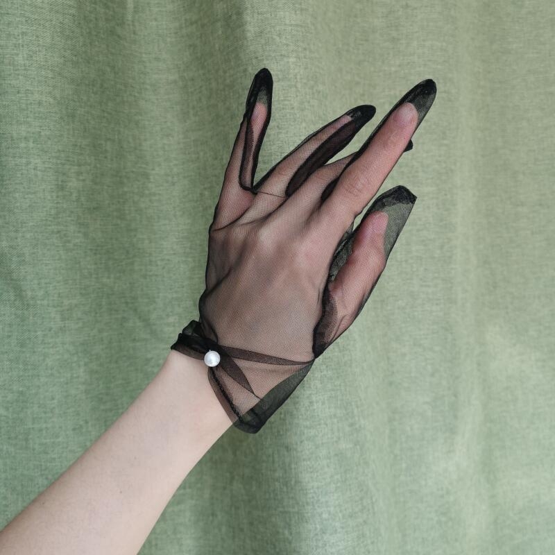 Γαλλικά βιντάζ σατέν κοντές γάντες σε στυλ Χέμπερν, γυναικείο αξεσουάρ για νυφική φωτογράφηση, προστασία από τον ήλιο