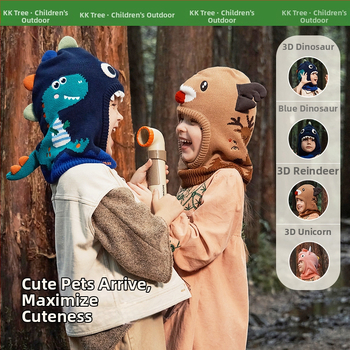 Kocotree Laste ühiselt kootud müts integreeritud dinosauruse salliga – talv, kupolita tipp, 4–6 aastat