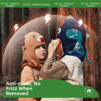 Kocotree Laste ühiselt kootud müts integreeritud dinosauruse salliga – talv, kupolita tipp, 4–6 aastat