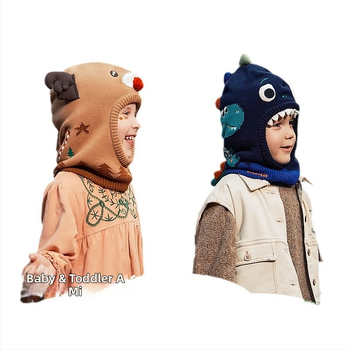 Kocotree Laste ühiselt kootud müts integreeritud dinosauruse salliga – talv, kupolita tipp, 4–6 aastat