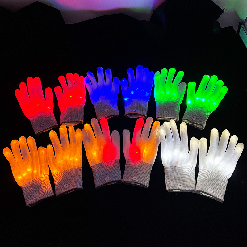 LED krāsainas gaismas cimdi no neilona rekvizītiem publikas atbalstam – Yuehui zīmols, logotipa drukāšana pieejama