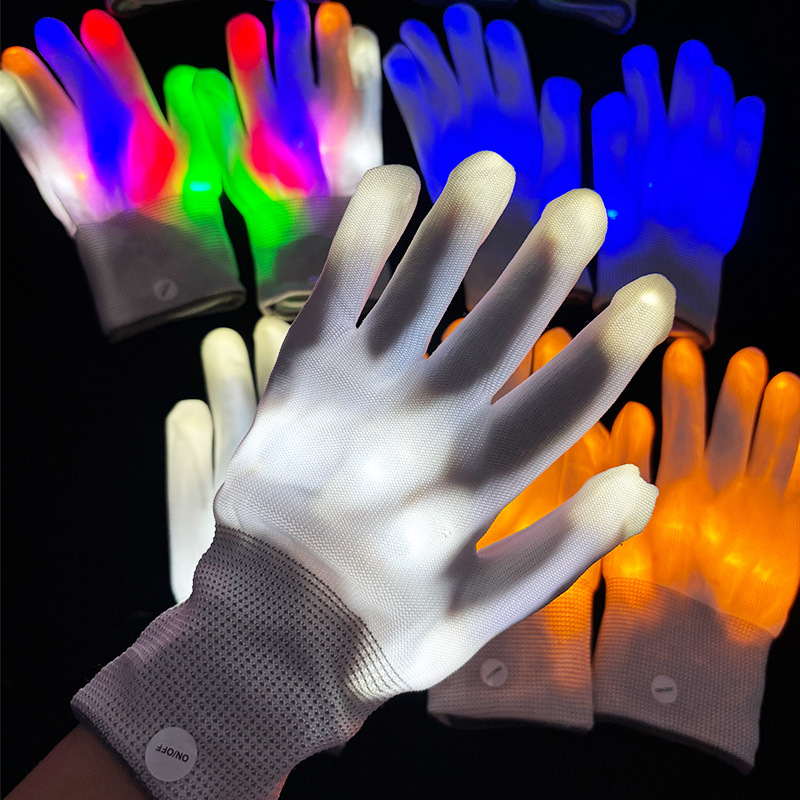 LED krāsainas gaismas cimdi no neilona rekvizītiem publikas atbalstam – Yuehui zīmols, logotipa drukāšana pieejama