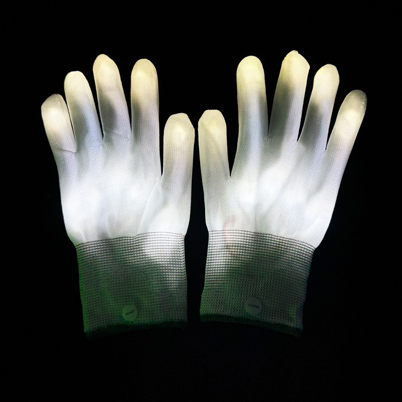 LED krāsainas gaismas cimdi no neilona rekvizītiem publikas atbalstam – Yuehui zīmols, logotipa drukāšana pieejama