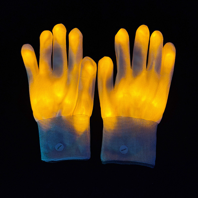 LED krāsainas gaismas cimdi no neilona rekvizītiem publikas atbalstam – Yuehui zīmols, logotipa drukāšana pieejama