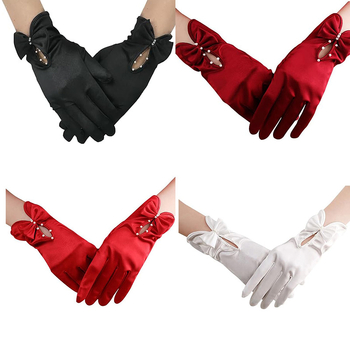 Sieviešu satīna īsās kāzu cimdi, elegantas, dekoratīvas, 2025. gada pavasaris