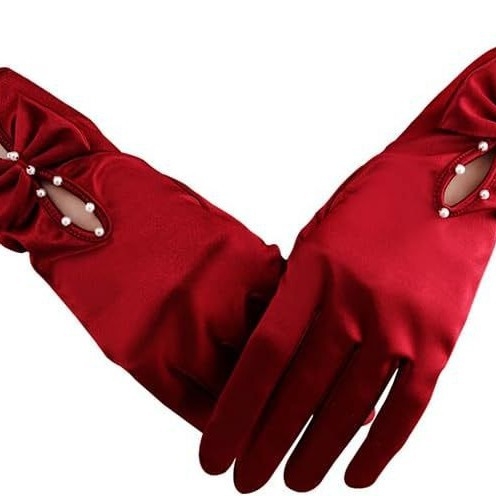 Sieviešu satīna īsās kāzu cimdi, elegantas, dekoratīvas, 2025. gada pavasaris