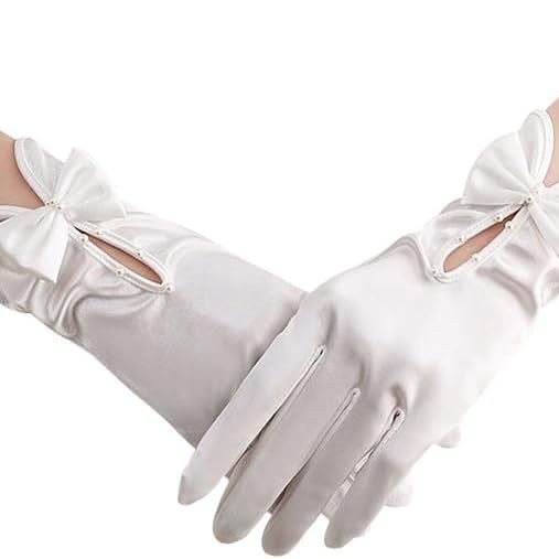 Sieviešu satīna īsās kāzu cimdi, elegantas, dekoratīvas, 2025. gada pavasaris