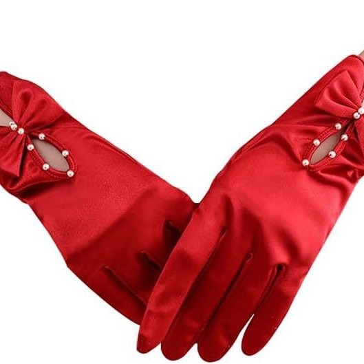 Sieviešu satīna īsās kāzu cimdi, elegantas, dekoratīvas, 2025. gada pavasaris