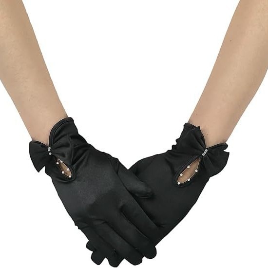 Sieviešu satīna īsās kāzu cimdi, elegantas, dekoratīvas, 2025. gada pavasaris