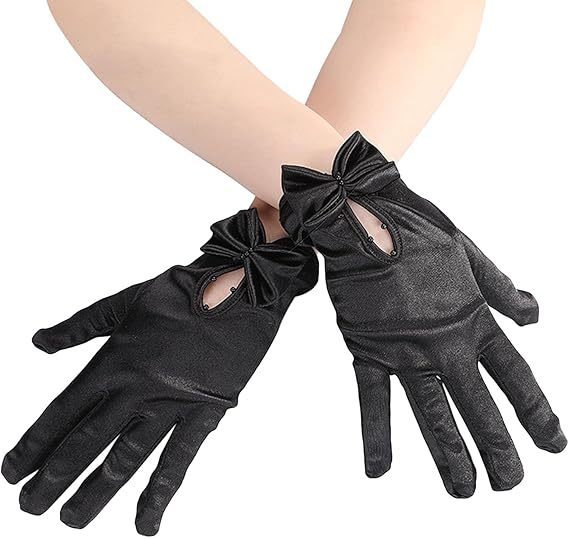 Sieviešu satīna īsās kāzu cimdi, elegantas, dekoratīvas, 2025. gada pavasaris