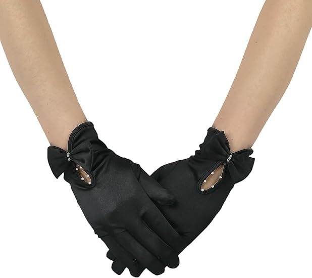 Sieviešu satīna īsās kāzu cimdi, elegantas, dekoratīvas, 2025. gada pavasaris