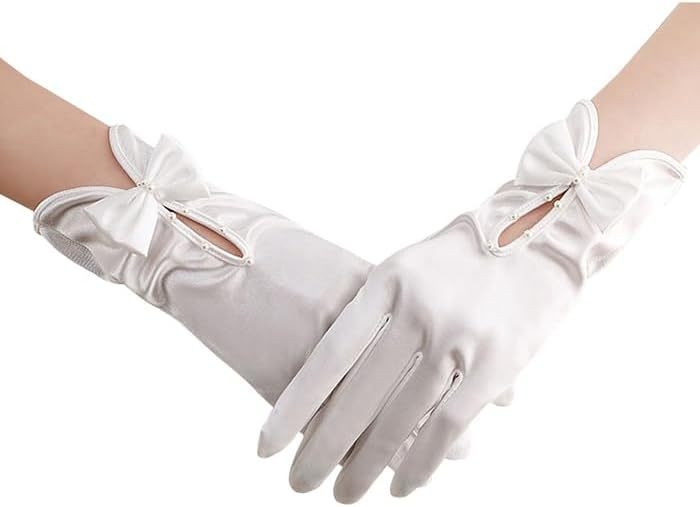 Sieviešu satīna īsās kāzu cimdi, elegantas, dekoratīvas, 2025. gada pavasaris