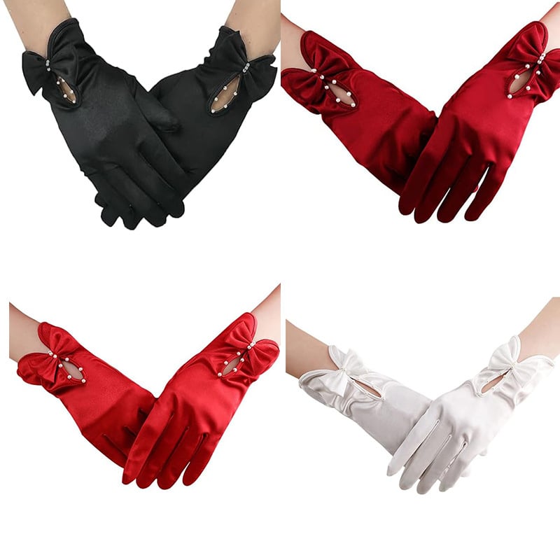 Sieviešu satīna īsās kāzu cimdi, elegantas, dekoratīvas, 2025. gada pavasaris