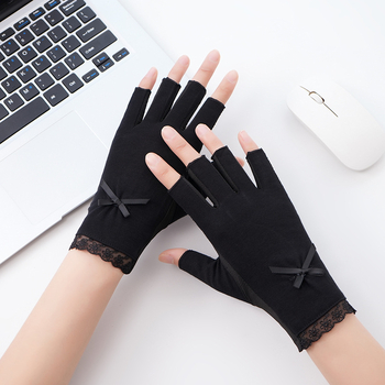 Női félujjú nyári kesztyűk – légáteresztő pamut, UV védelem, csúszásmentes (Félujjú dizájn; Légáteresztő pamut; UV védelem; Csúszásmentes)