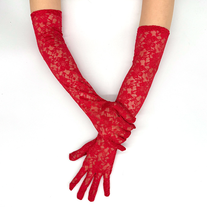 Csipkés női kesztyűk – extra hosszú, UV védelem, teljes ujjak, légáteresztő poliészter