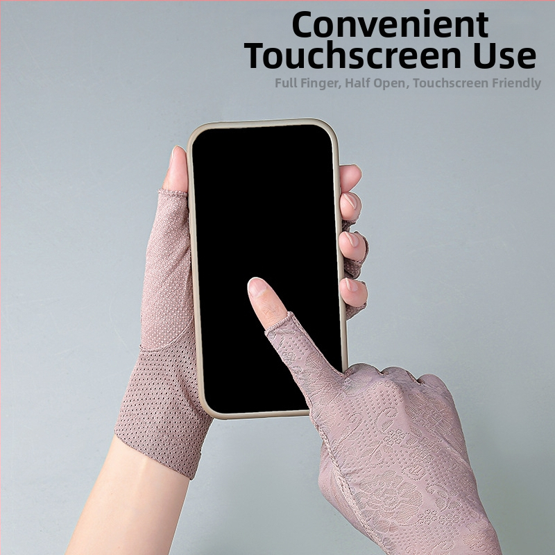 Ženské polovičné prstové rukavice Ice Silk 7038 – rukavice bez prstov na manikúru, zber čaju, cyklistiku a jazdu; priedušné, UV ochrana, protišmyk, ultra ľahké, kompatibilné s dotykovým displejom (12 párov v balení)