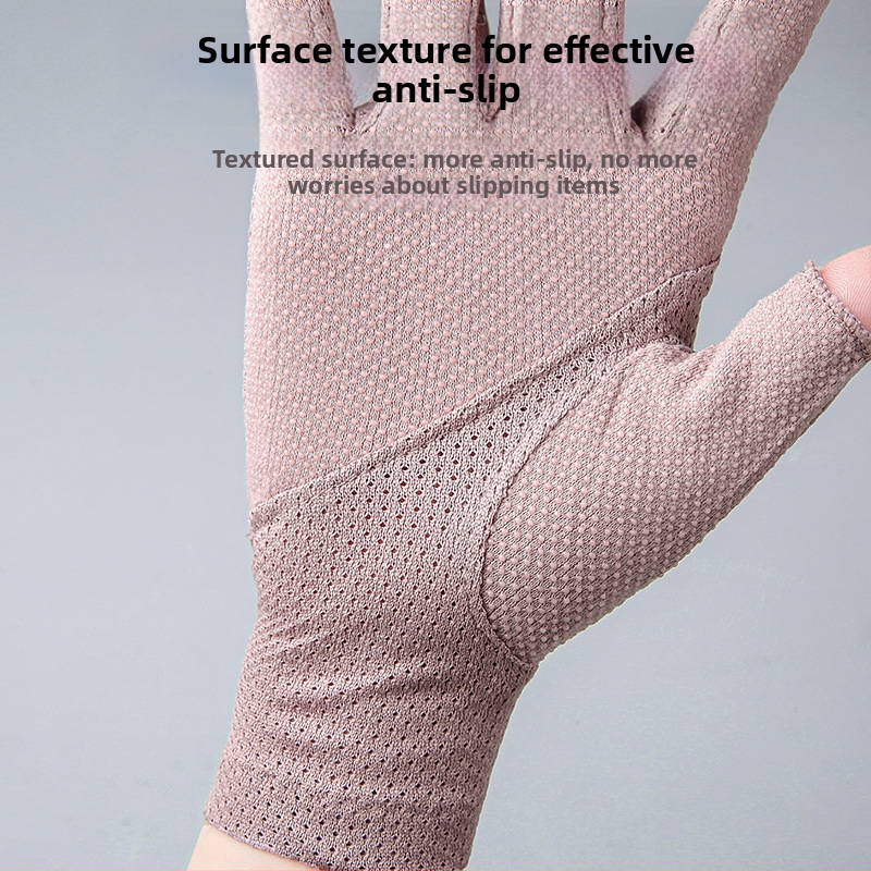 Ženské polovičné prstové rukavice Ice Silk 7038 – rukavice bez prstov na manikúru, zber čaju, cyklistiku a jazdu; priedušné, UV ochrana, protišmyk, ultra ľahké, kompatibilné s dotykovým displejom (12 párov v balení)