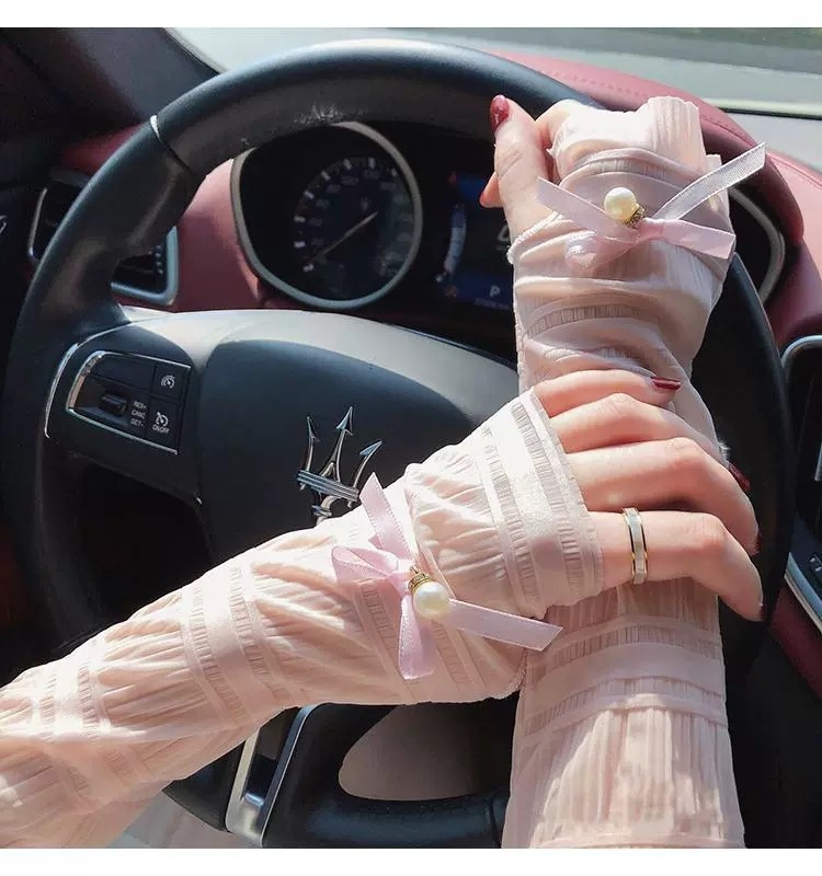 Korejski stil rukava za sunce s perlastim detaljem, dugi ice-silk rukavi za žene — najlon tkanina, sadržaj najlona 31–50%, proljeće 2025 izdanje