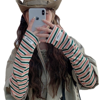 Дамски слънцезащитни ръкави с райета в корейски стил, охлаждащи за шофиране и каране, UV защита, акрилен материал