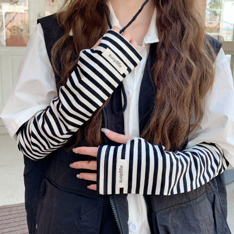 Дамски слънцезащитни ръкави с райета в корейски стил, охлаждащи за шофиране и каране, UV защита, акрилен материал