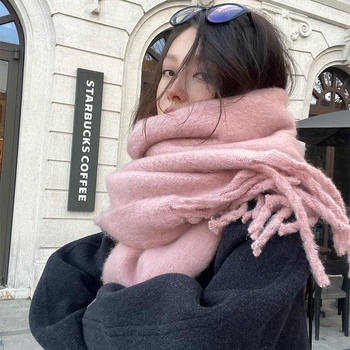 Μακρύ κασκόλ με κρόσια, ζεστό, 100% πολυεστέρας – Χειμώνας