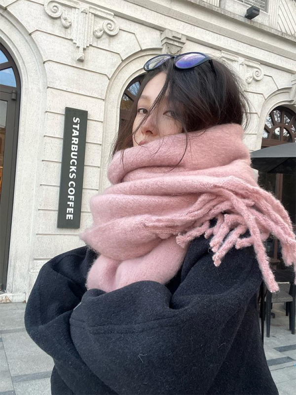 Μακρύ κασκόλ με κρόσια, ζεστό, 100% πολυεστέρας – Χειμώνας