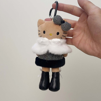 Плюшена котешка кукла – висулка за чанта, дизайн карикатура на котка, пълнеж PP памук, супер мек къс плюш