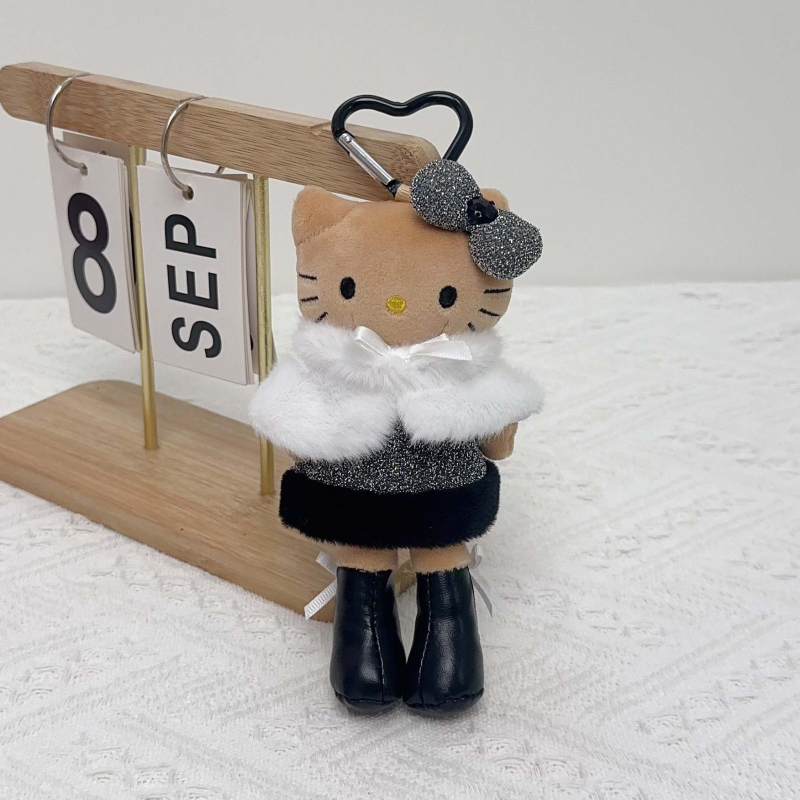 Плюшена котешка кукла – висулка за чанта, дизайн карикатура на котка, пълнеж PP памук, супер мек къс плюш