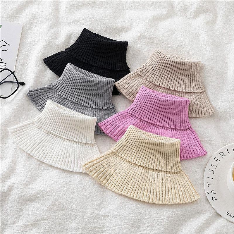 Fular tricotat de iarnă pentru femei, cu guler elastic înalt și guler fals, din fibre de viscose