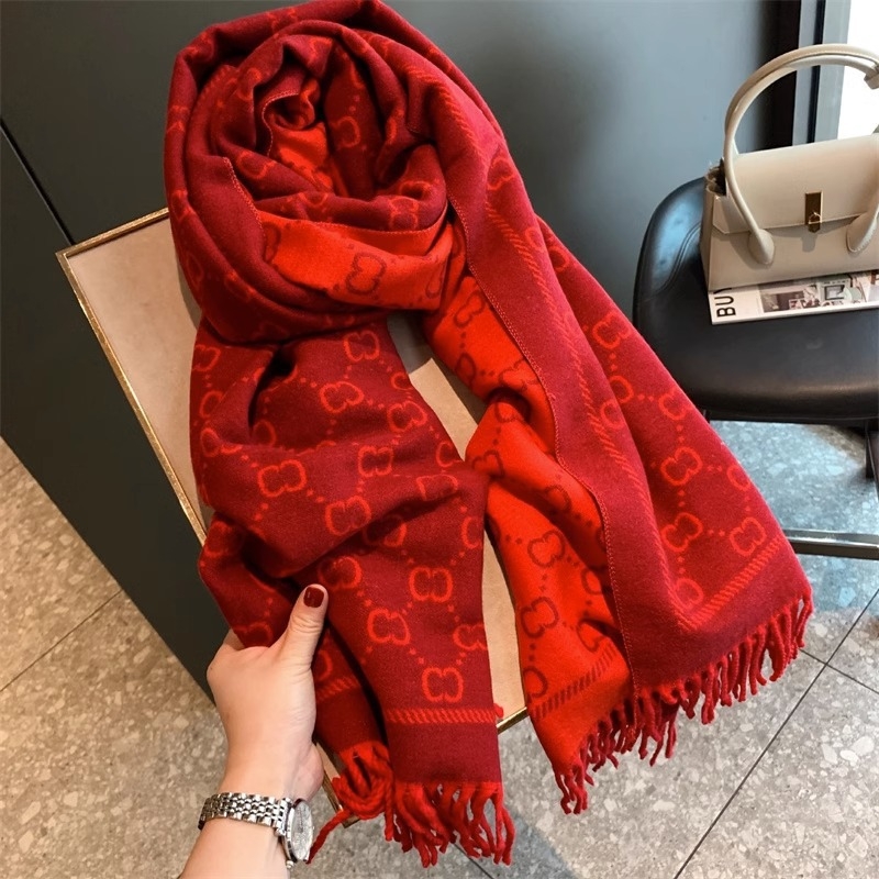 Vuneni šal za zimu i proljeće, debela jezgra pređe, dvostrani, dvobojni resici, elegantan veliki šal