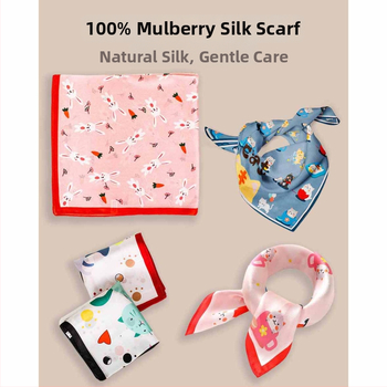 Fular pentru copii din mătase, imprimeu desen animat, 100% mătase, pătrat, pentru toate anotimpurile