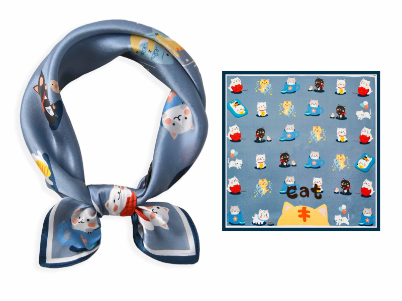 Fular pentru copii din mătase, imprimeu desen animat, 100% mătase, pătrat, pentru toate anotimpurile